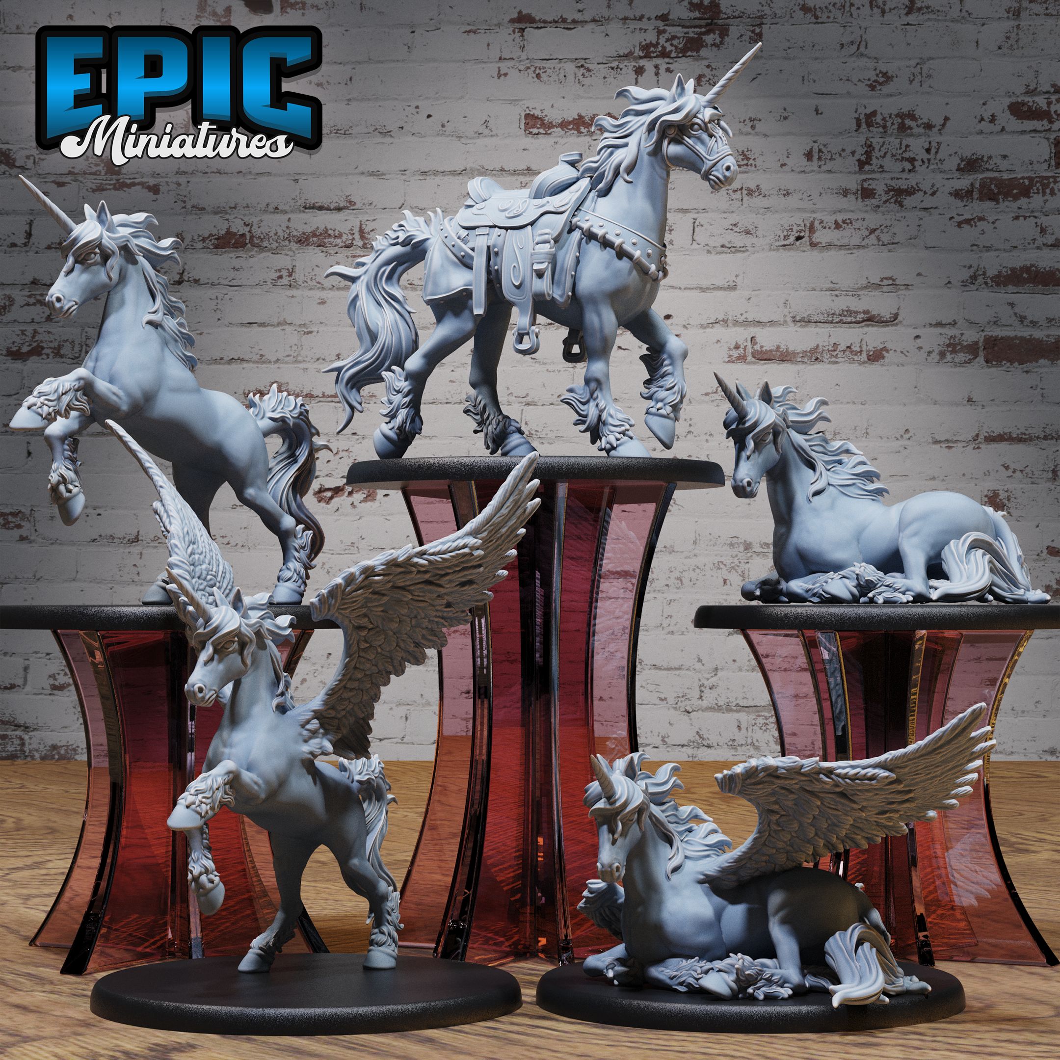 Unicorn Classic Set / Horned Pegasus Fable Monster / Magic Forest Creature / Woodland Beast / Cute Rainbow Horse / Fantasy Encounter
